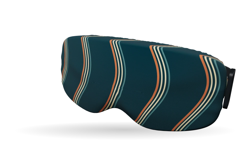 Print Slalom ’78 · Petrol & burnt orange op een skibrilhoes